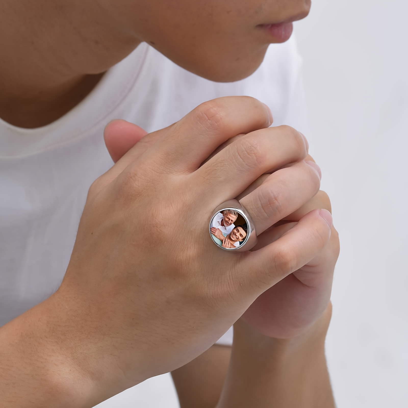 Custom Photo Engraved 316L Stainless Steel Ring, Personalized Gift